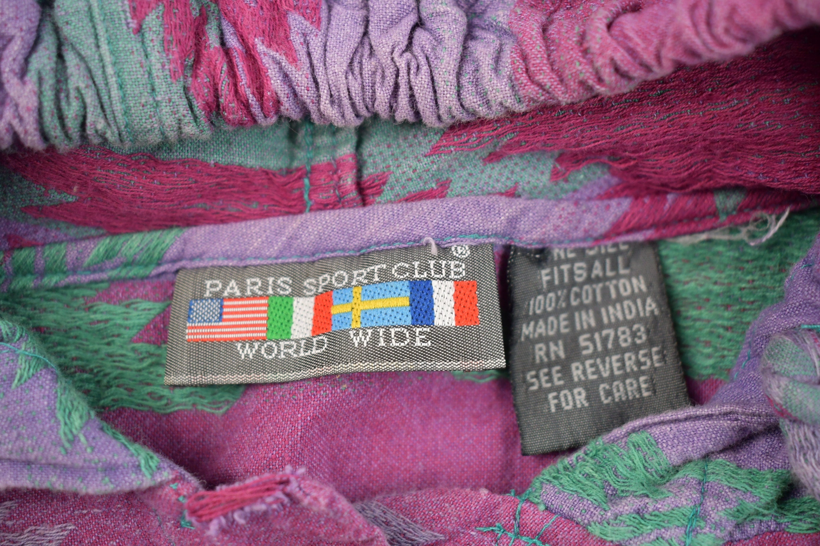 Vintage 1990s Paris Sport Club Aztec Pattern Button Up Hoodie