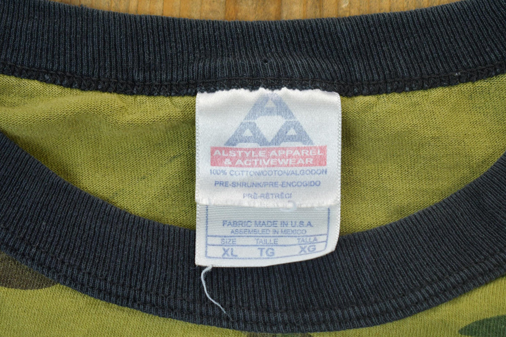 Vintage 1990s Vegetarian Graphic Camouflage T-Shirt