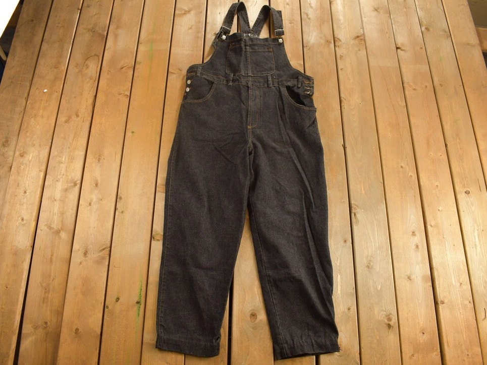 Vintage 1990s Serge De Nimes Black Denim Jean Overalls Size 38 x 29