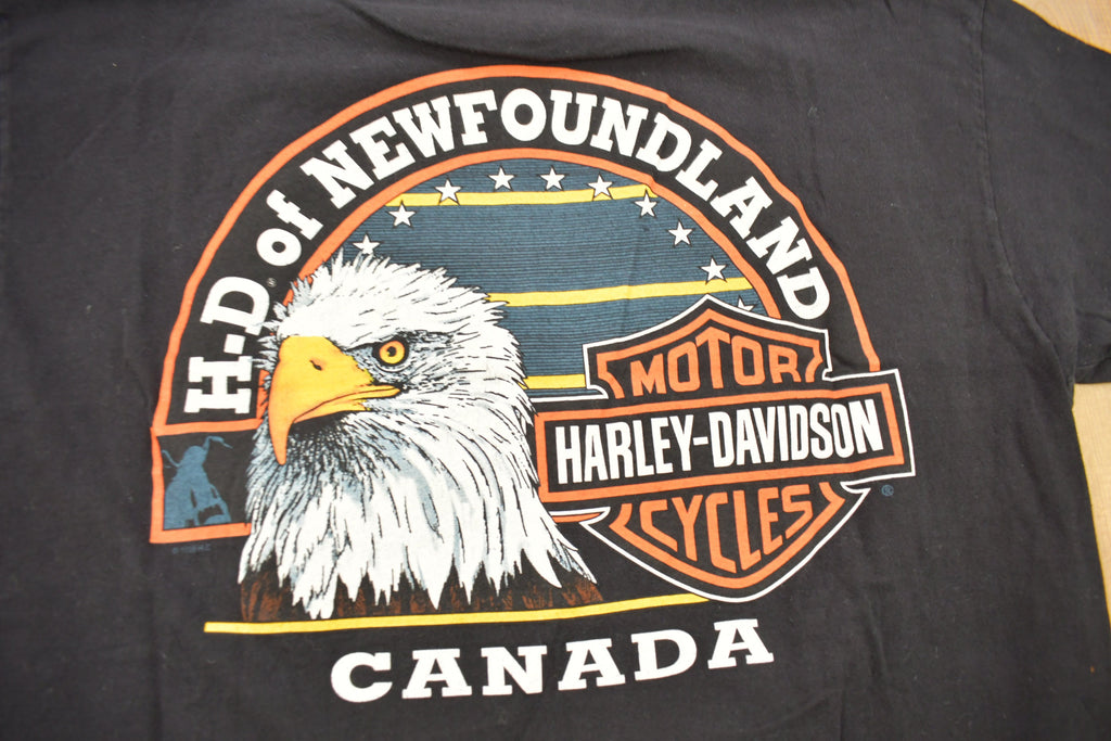 Vintage 1998 Harley Davidson Of Newfoundland Canada Bald Eagle T-Shirt