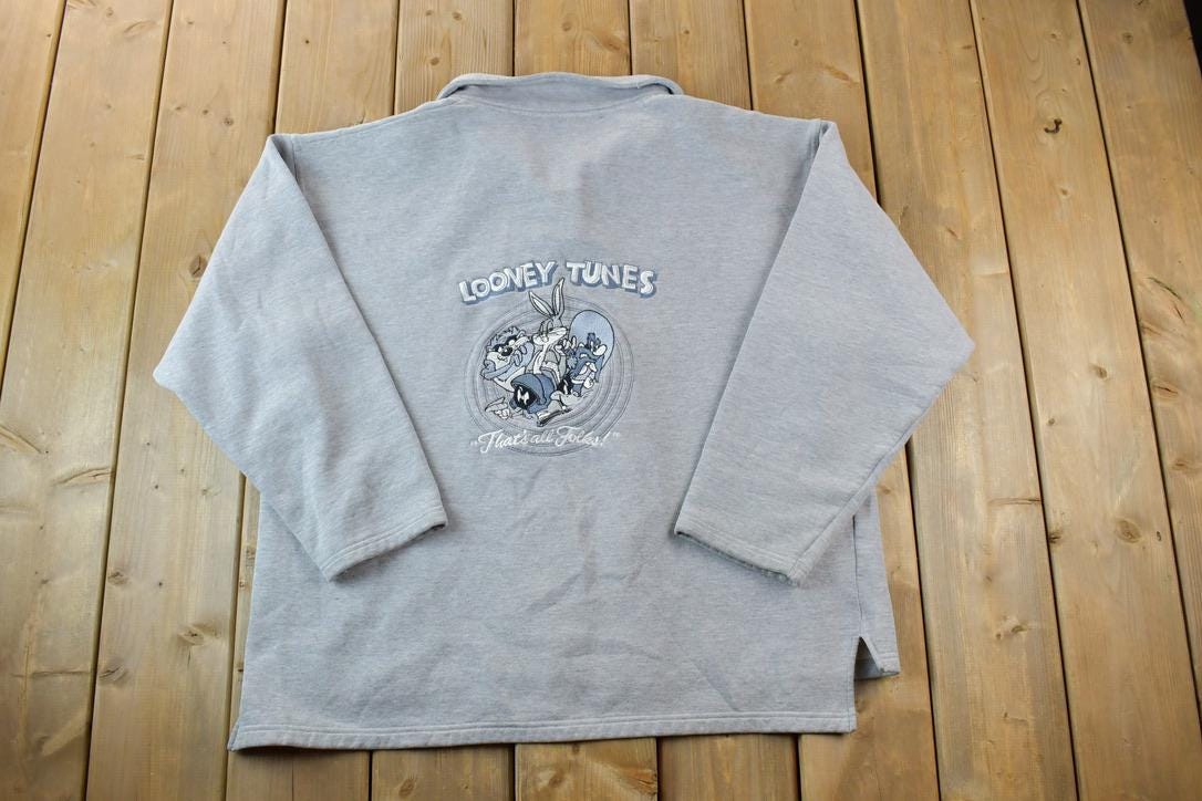 Vintage 1990s Looney Tunes Thats All Folks Collared Crewneck / Vintage Sweatshirt / Warner Bros / Cartoon Sweater / Made In USA