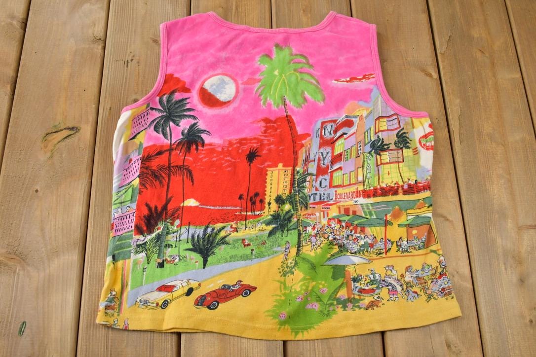 Vintage Y2K Sunset Theme All Over Print Tank Top Shirt Size Women's XL