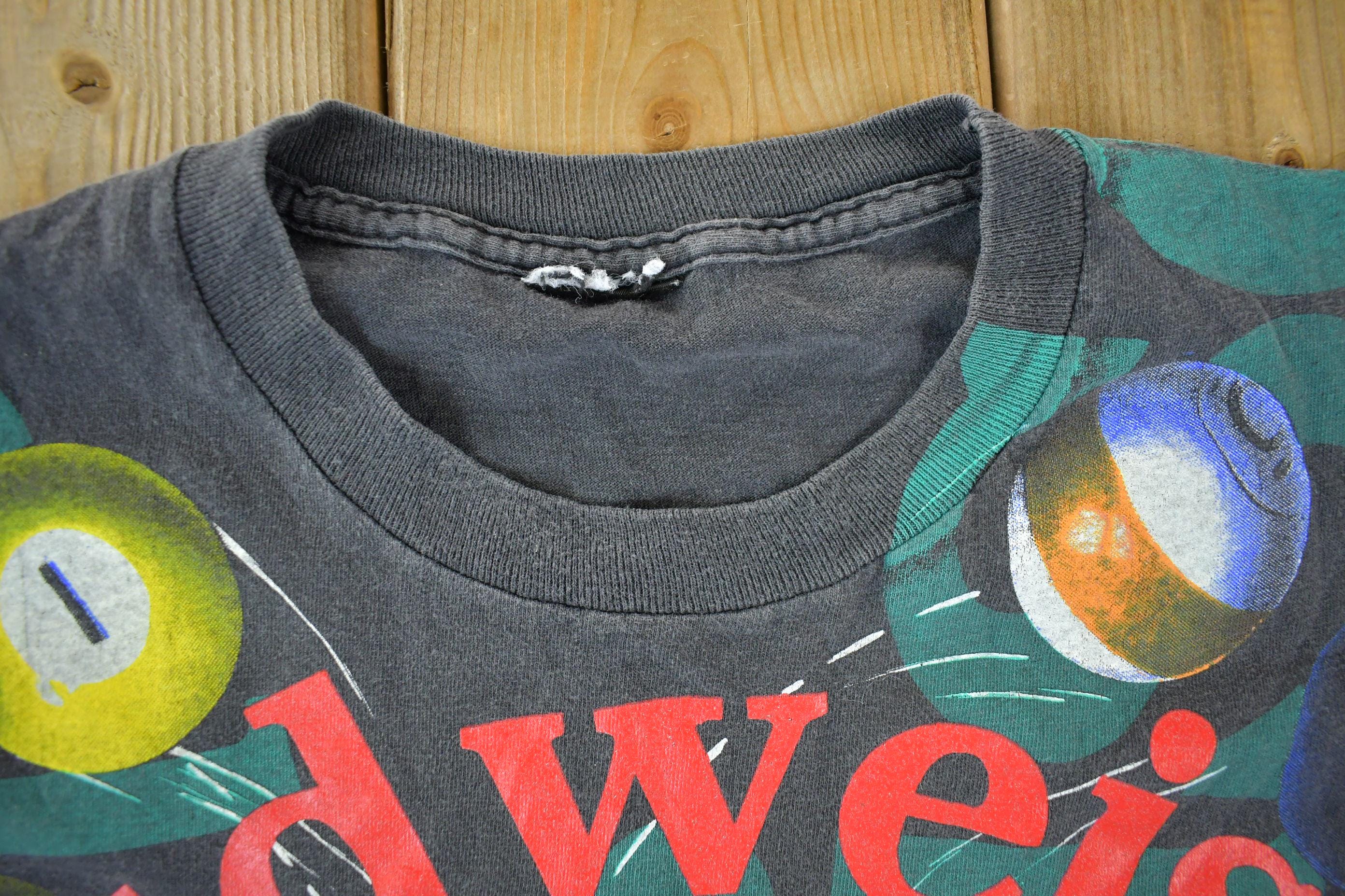 Vintage 1992 Budweiser Billiards Pool All Over Print Graphic T-Shirt Men's Large