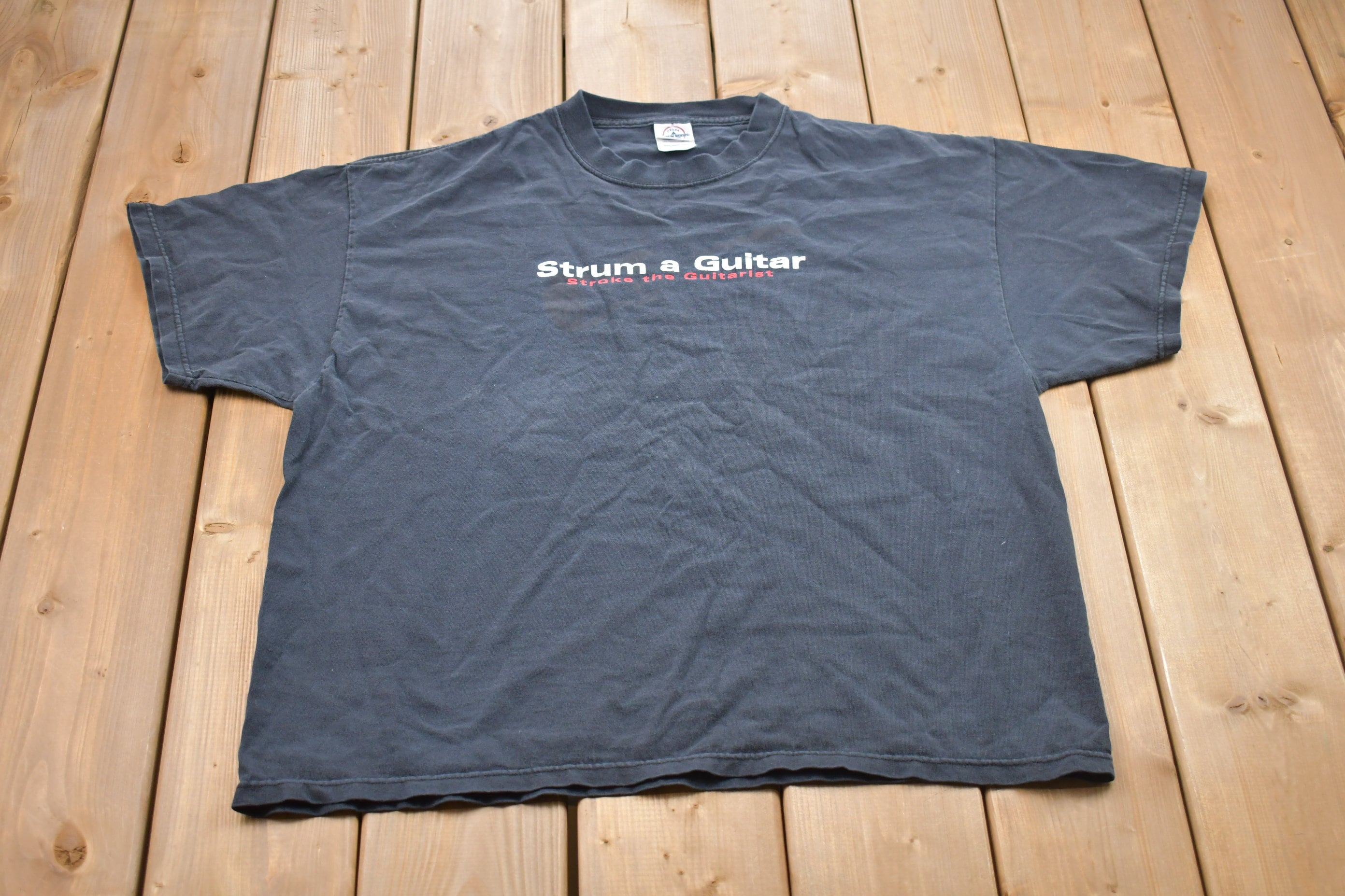Vintage 1990s Strum A Guitar Funny Graphic T-Shirt