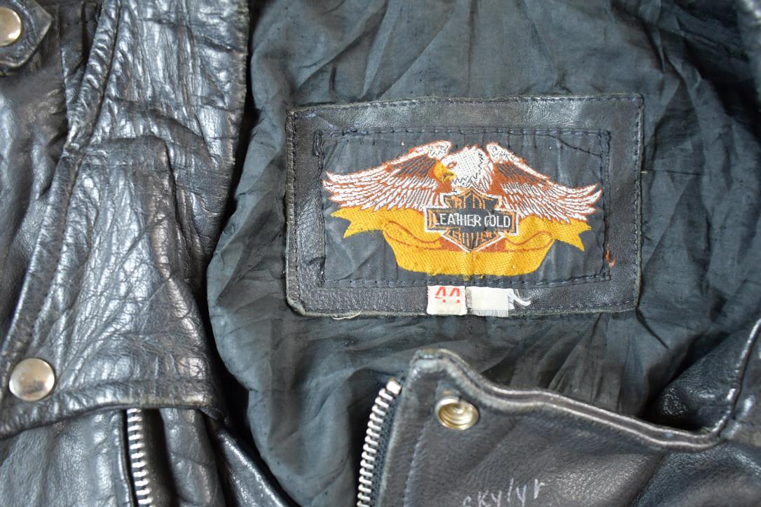 Vintage 1980s Leather Gold Harley Davidson Motorcycle Perfectly Distressed Biker Jacket Made In USA