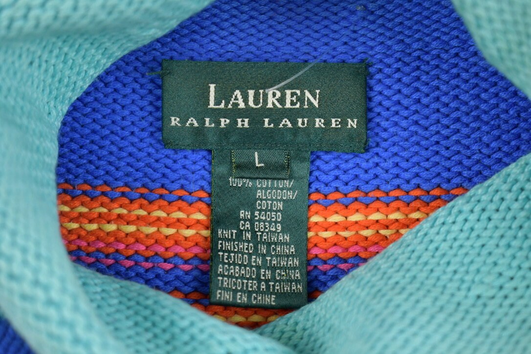 Vintage 1990s Lauren Ralph Lauren Striped Knitted Roll Neck Sweater