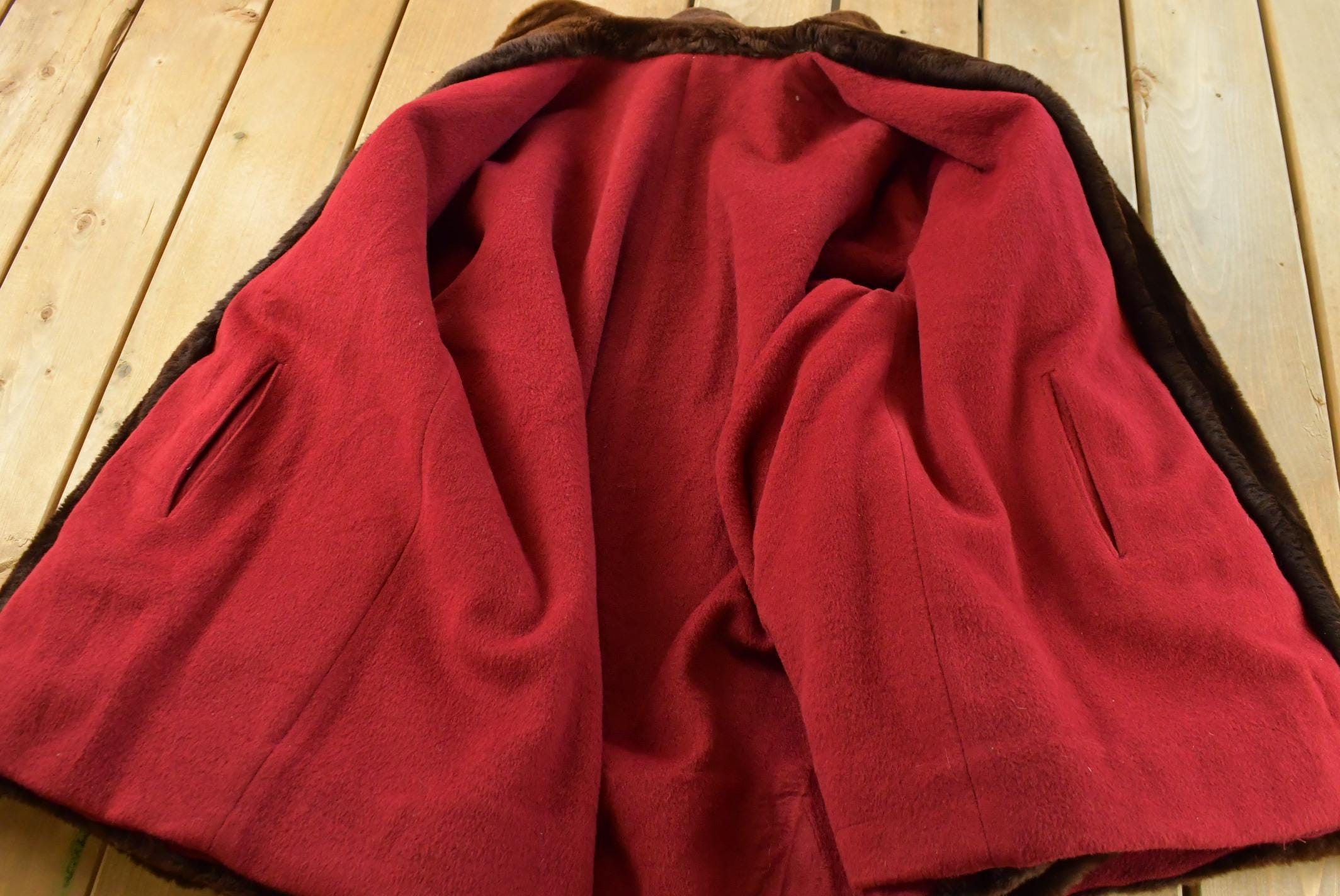 Vintage 1960s Mouton Fur Coat Wool Lining Adult L