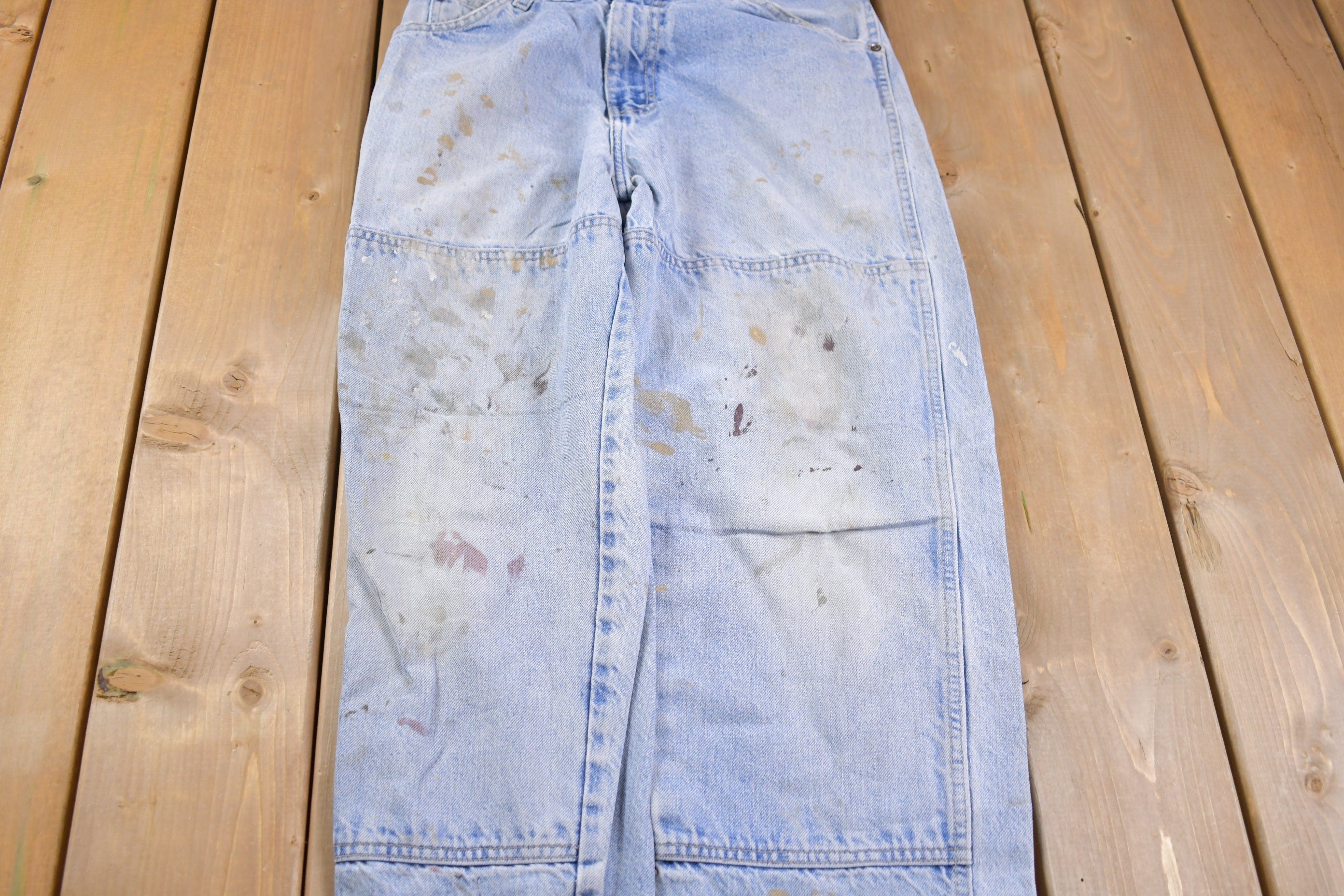 Vintage 1990s Distressed Dickies Blue Carpenter Pants Size 32 x 28.5