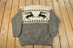 Vintage 1990s Reindeer Wool Knit Crewneck Sweater Men's Large