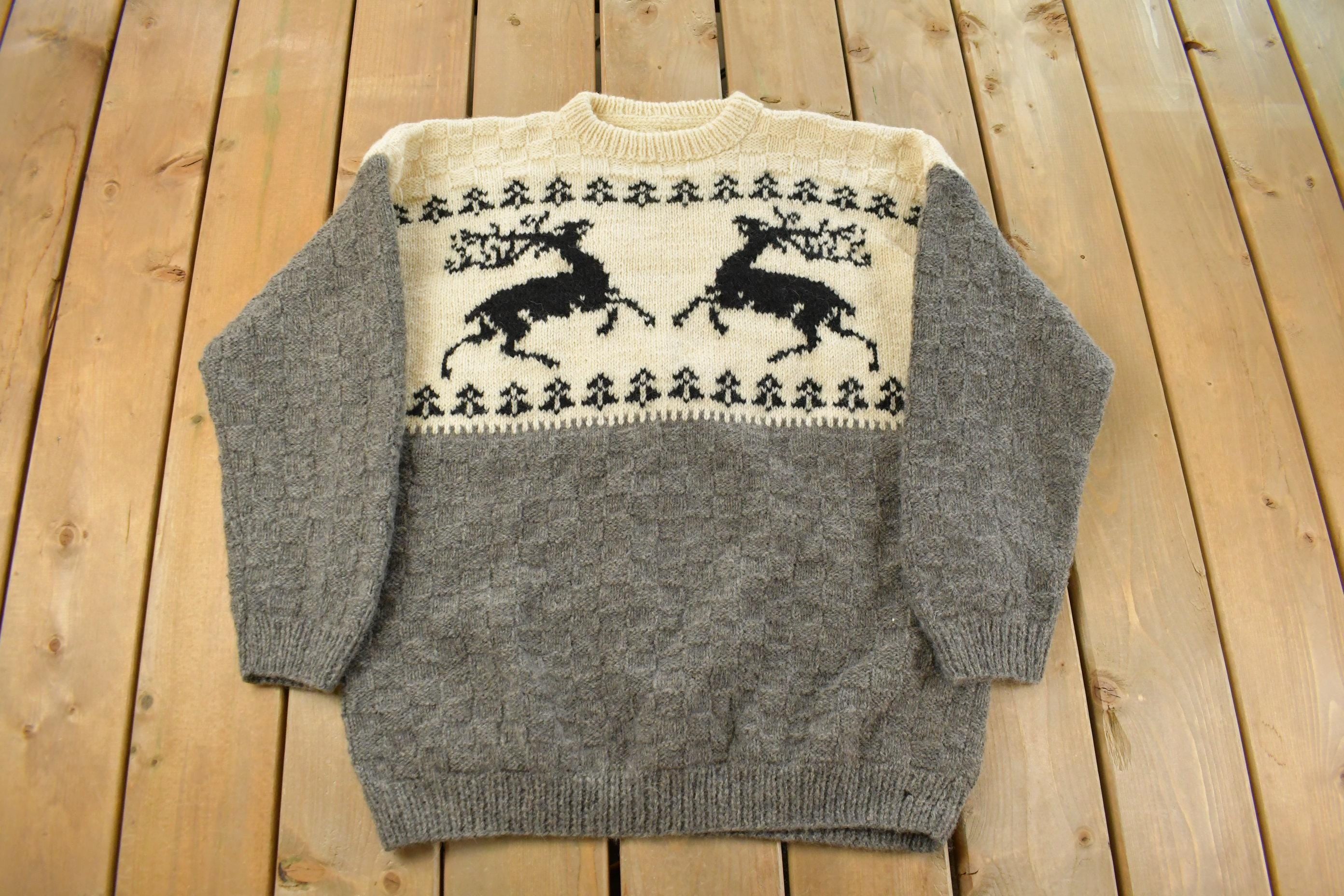 Vintage 1990s Reindeer Wool Knit Crewneck Sweater Men's Large