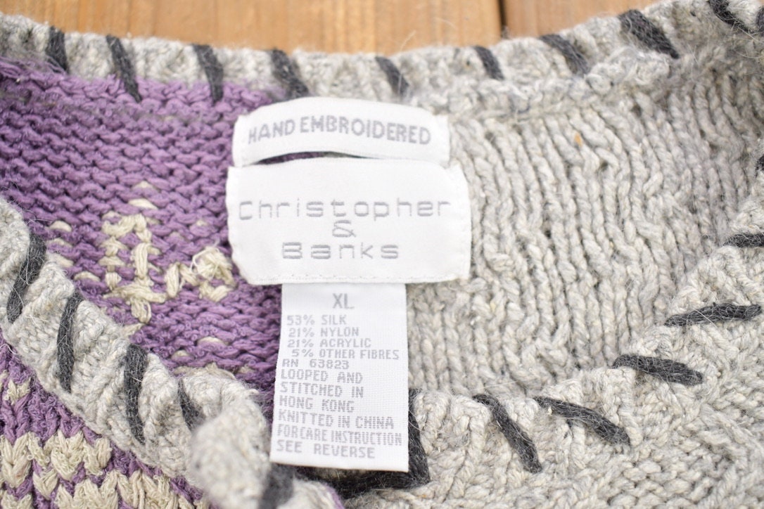Vintage 1990s Christopher & Banks Knitted Patchwork Blazer Sweater