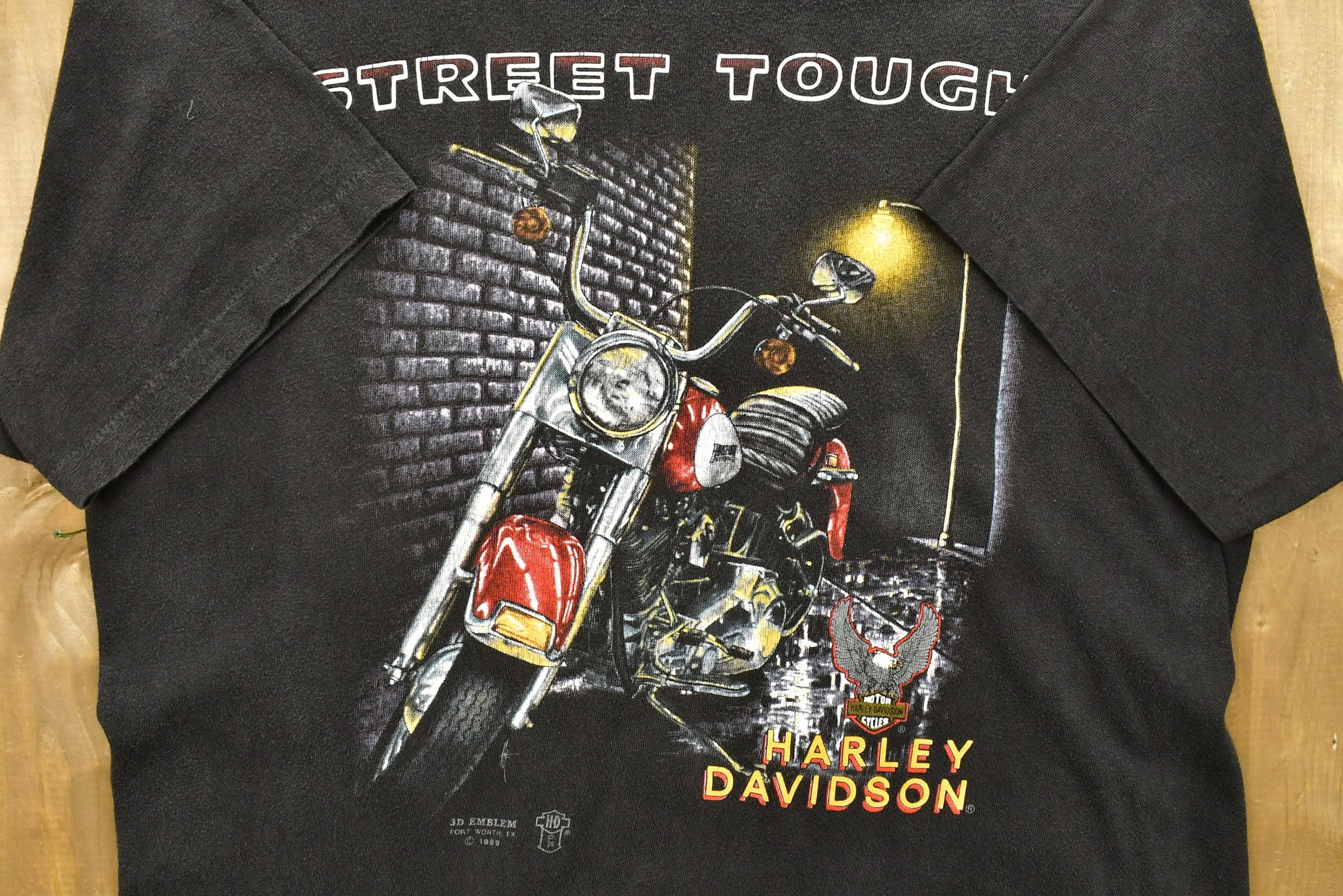 Vintage 1989 Harley Davidson Motorcycles "Street Tough" 3D Emblem T-Shirt / Single Stitch / Made In USA / 90s Graphic / Biker / Vintage Tee
