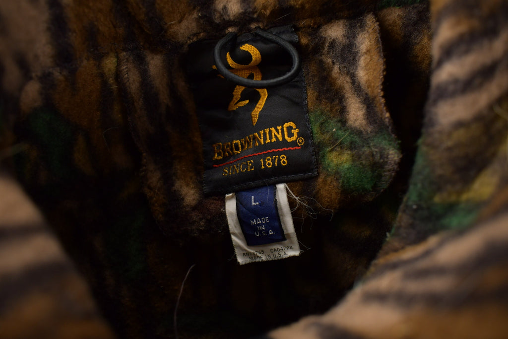 Vintage 1990s Browning Bark Camo Zip Up Fleece Sweater Made In USA