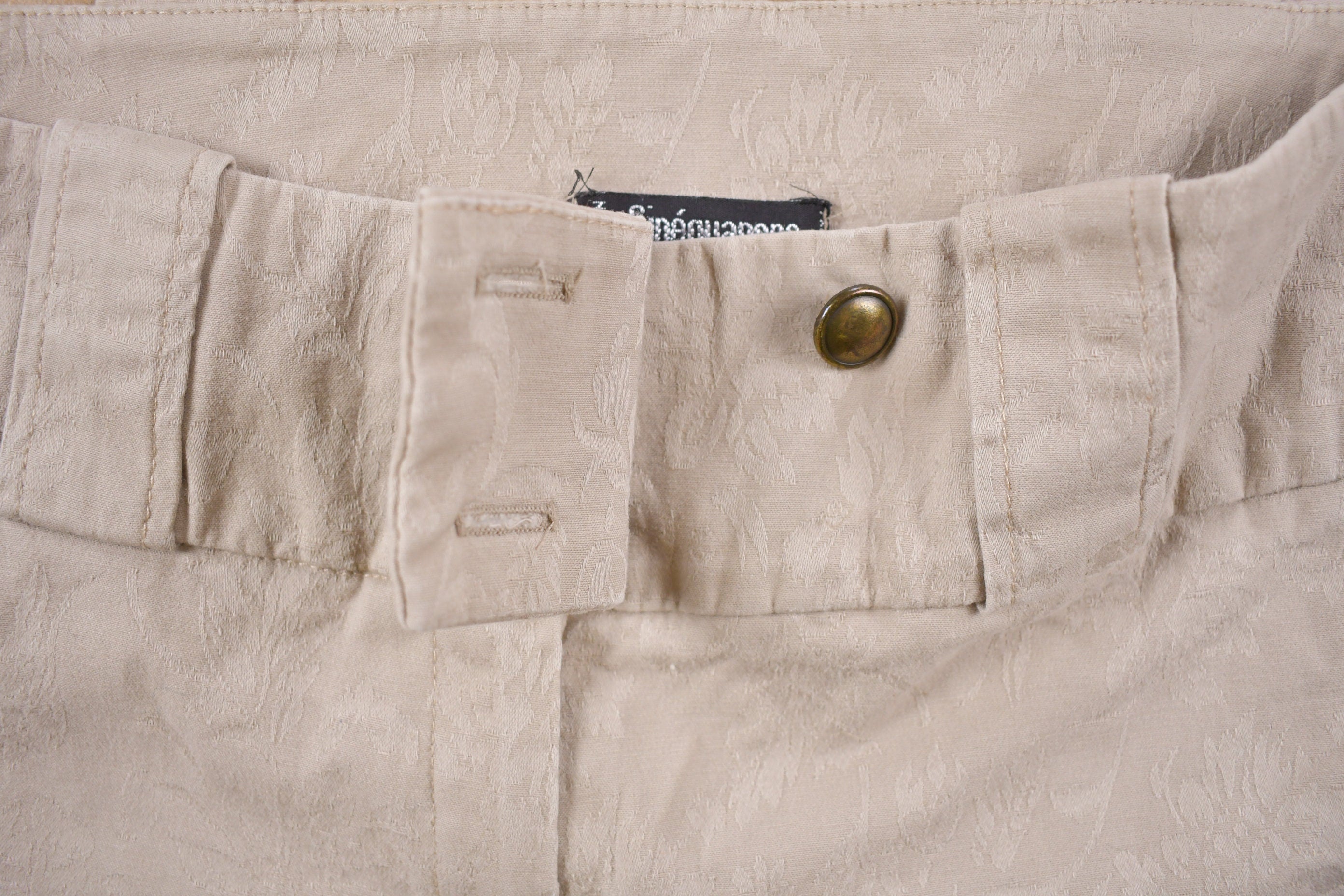 Vintage 1970s Made in France Beige Patterned Flared Trousers Size 26 x 31