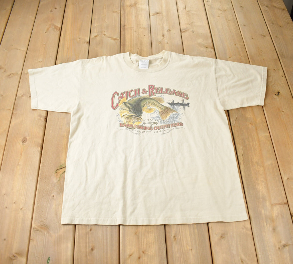 Vintage 1990s Catch & Release Fishing Gear Graphic T-Shirt Made In USA