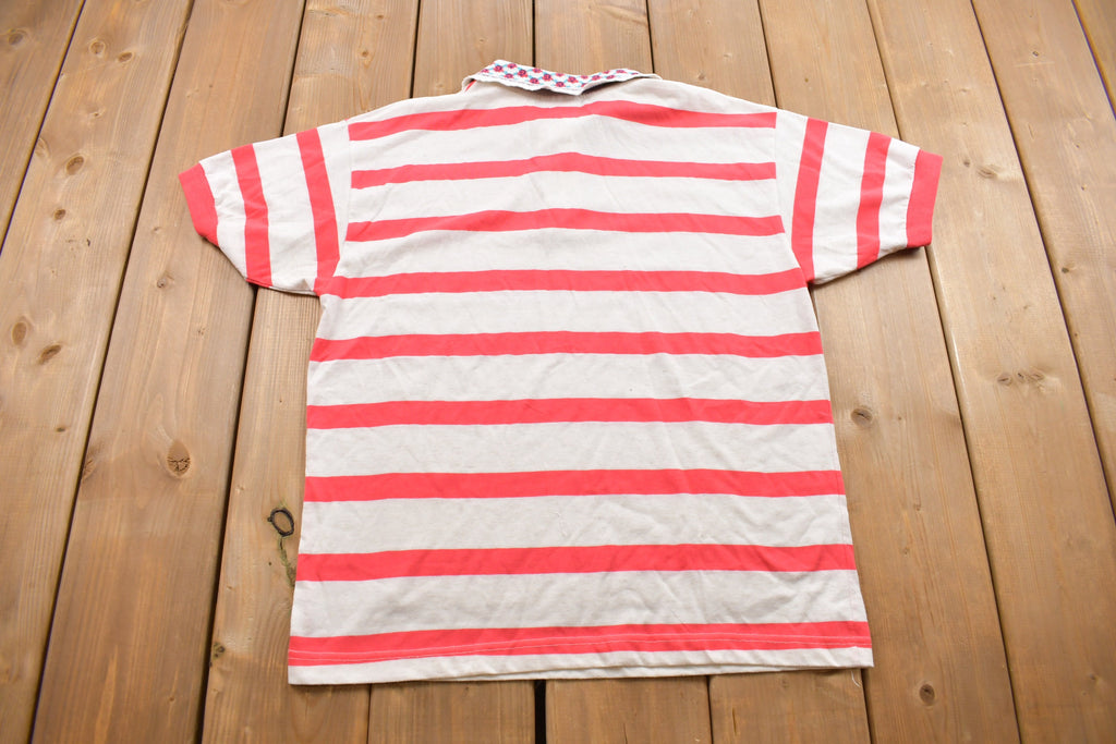 Vintage 1990s Chic Striped Collared T Shirt