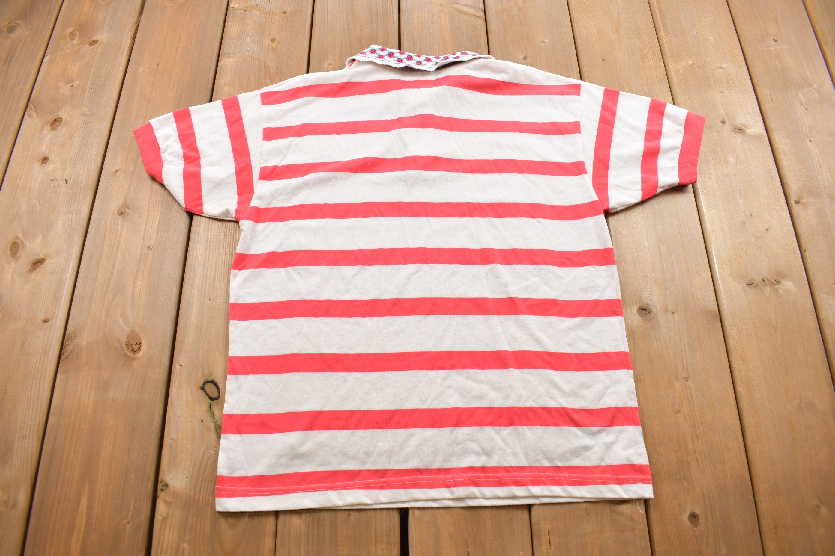 Vintage 1990s Chic Striped Collared T Shirt