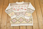 Vintage 1990s BP Design Floral Chunky Knit Crewneck Sweater Womens M /