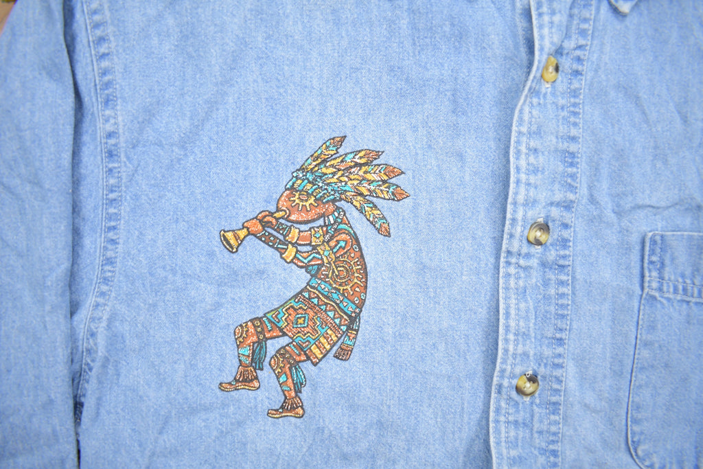 Vintage 1990s Port Embroidered Utah Denim Button Up Shirt