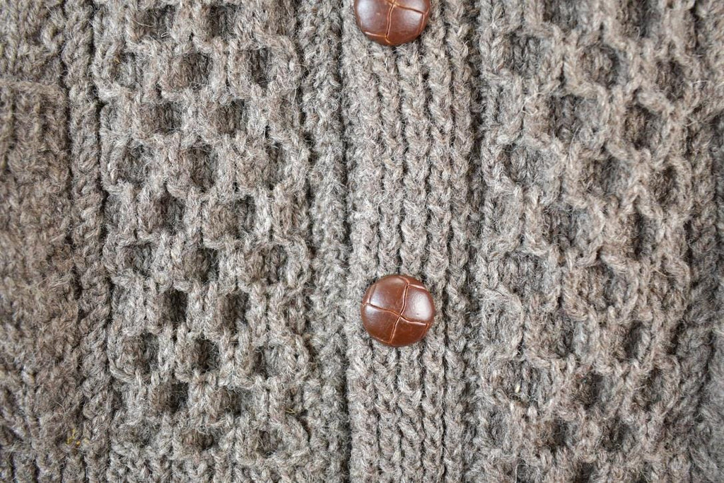 Vintage 1990s John Molloy Cable Knit Perfect Mild Distress Cardigan Sweater Vest Made In Ireland