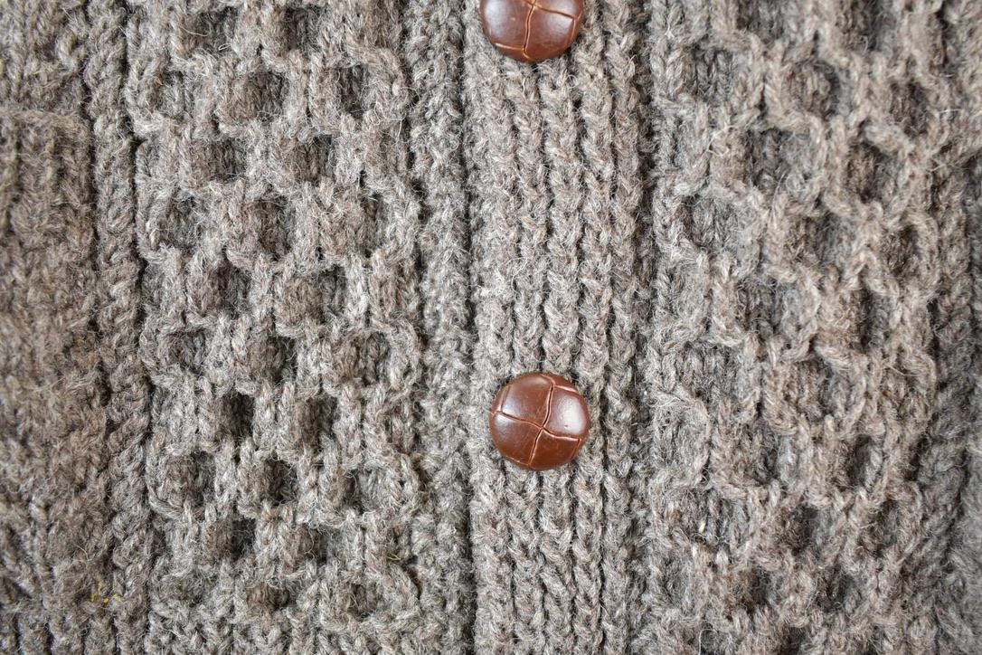 Vintage 1990s John Molloy Cable Knit Perfect Mild Distress Cardigan Sweater Vest Made In Ireland