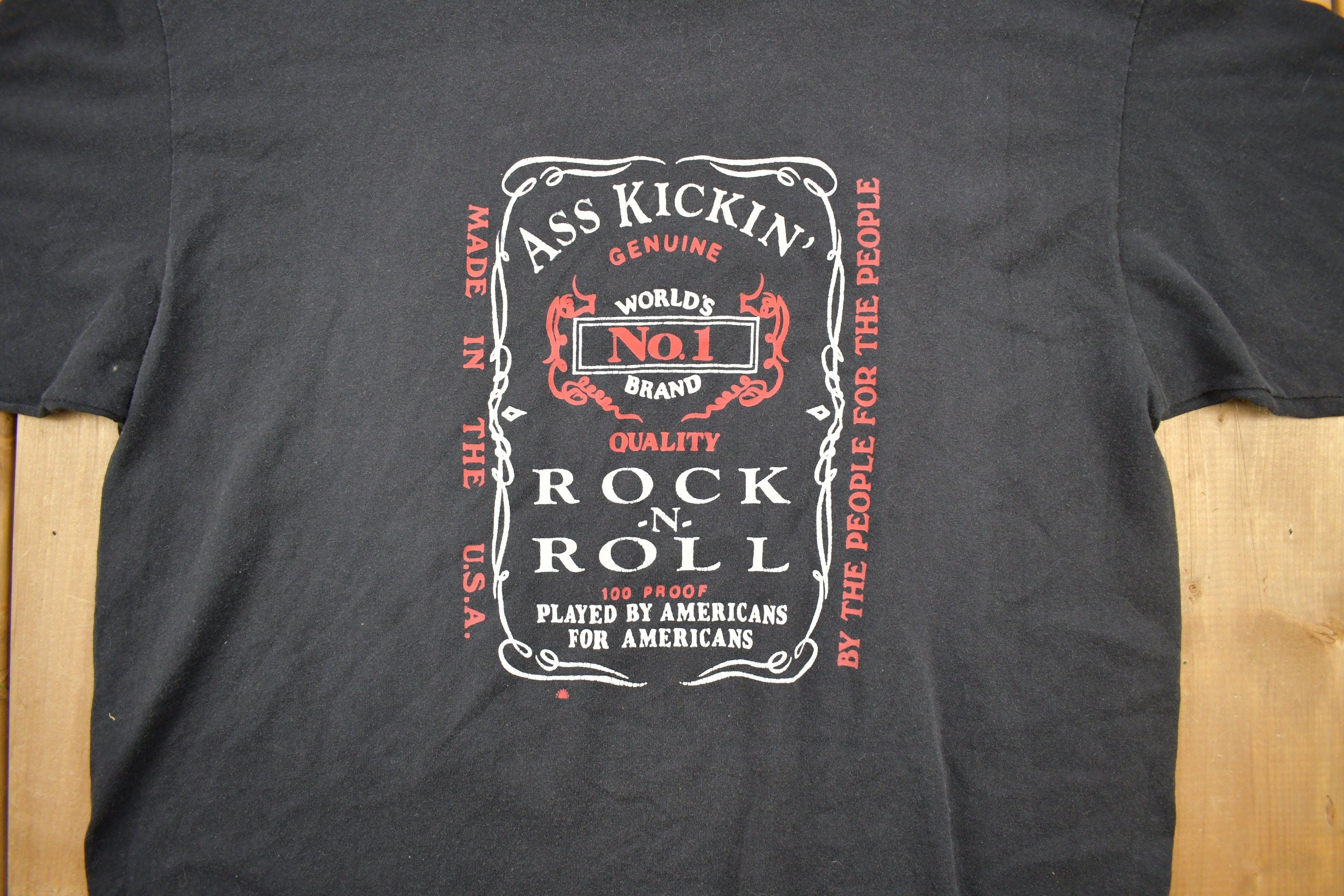Vintage 1990s Ass Kickin Rock & Roll Graphic T Shirt