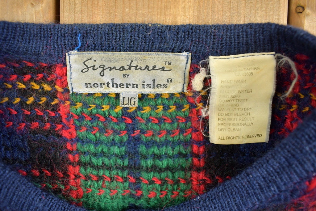 Vintage 1990s Northern Isles Plaid Knit Cardigan Sweater