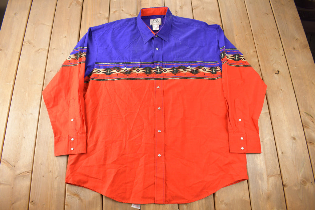Vintage 1990s Ash Creek South Western Style Pearl Snap Button Up Rodeo Shirt Size XL