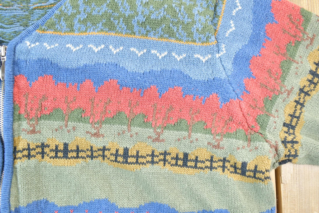 Vintage 1990s PS casual Landscape Theme Knit Crewneck Full Zip Sweater