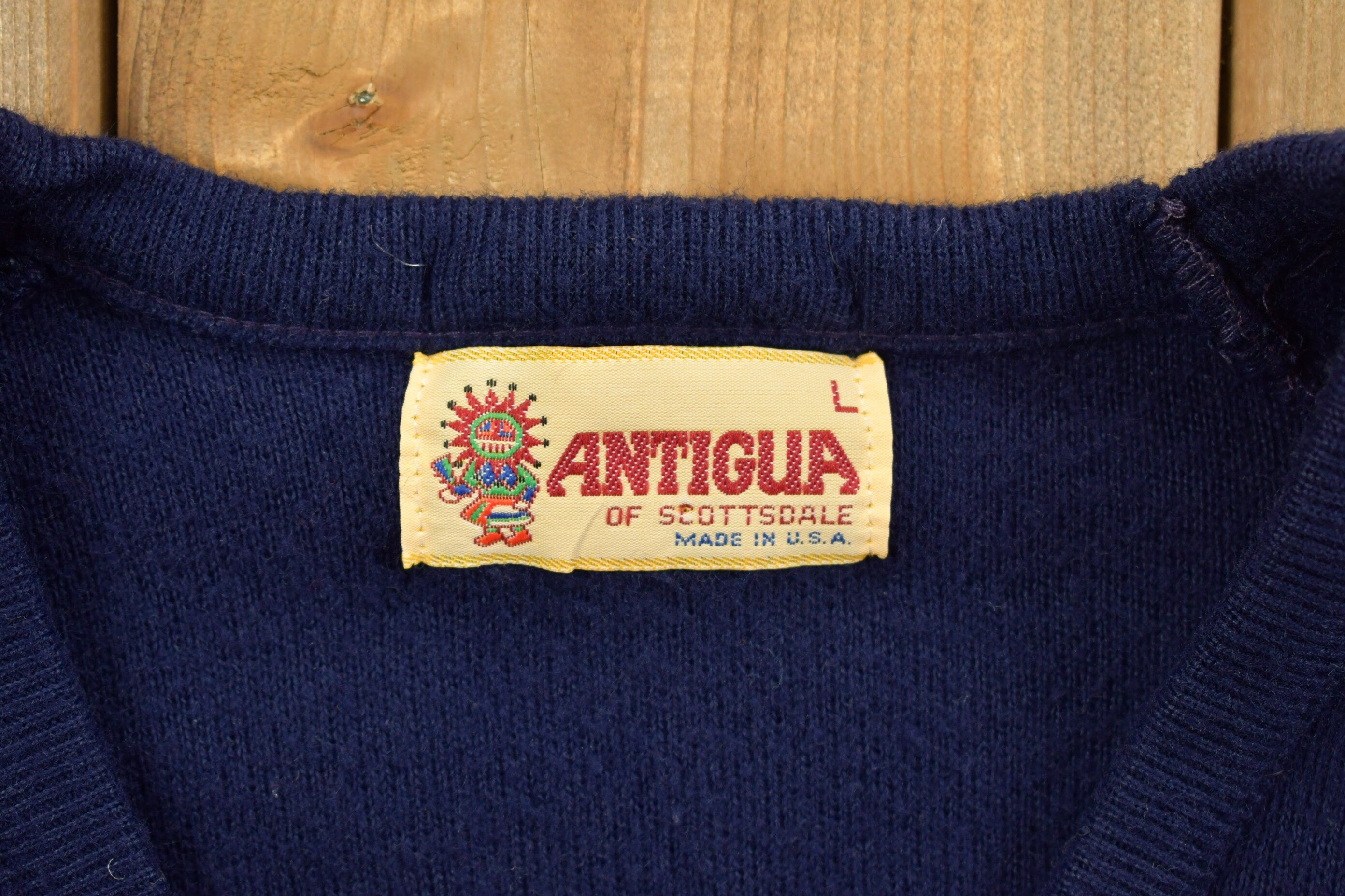 Vintage 1990s Antigua Sailing Boat Embroidered V-Neck Knit Sweater