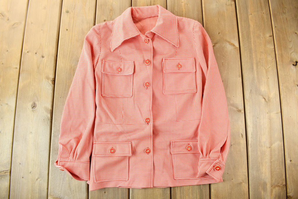 True Vintage 1950s Micro Plaid Button Up Blouse Size Womens Small