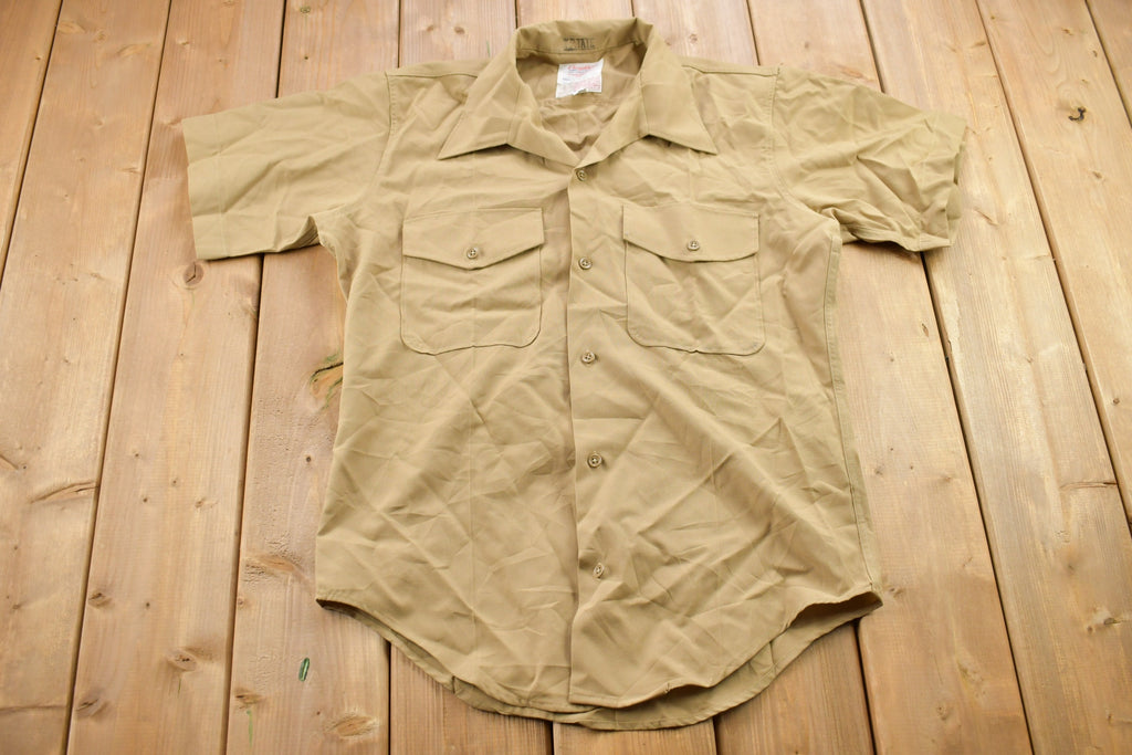 Vintage 1990s Blank Beige U.S.M.C. Military Button Up Shirt