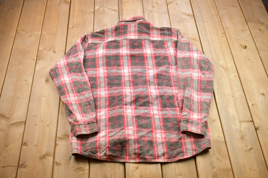 Vintage 1990s Sports Afieid Plaid Flannel Button Up Shirt