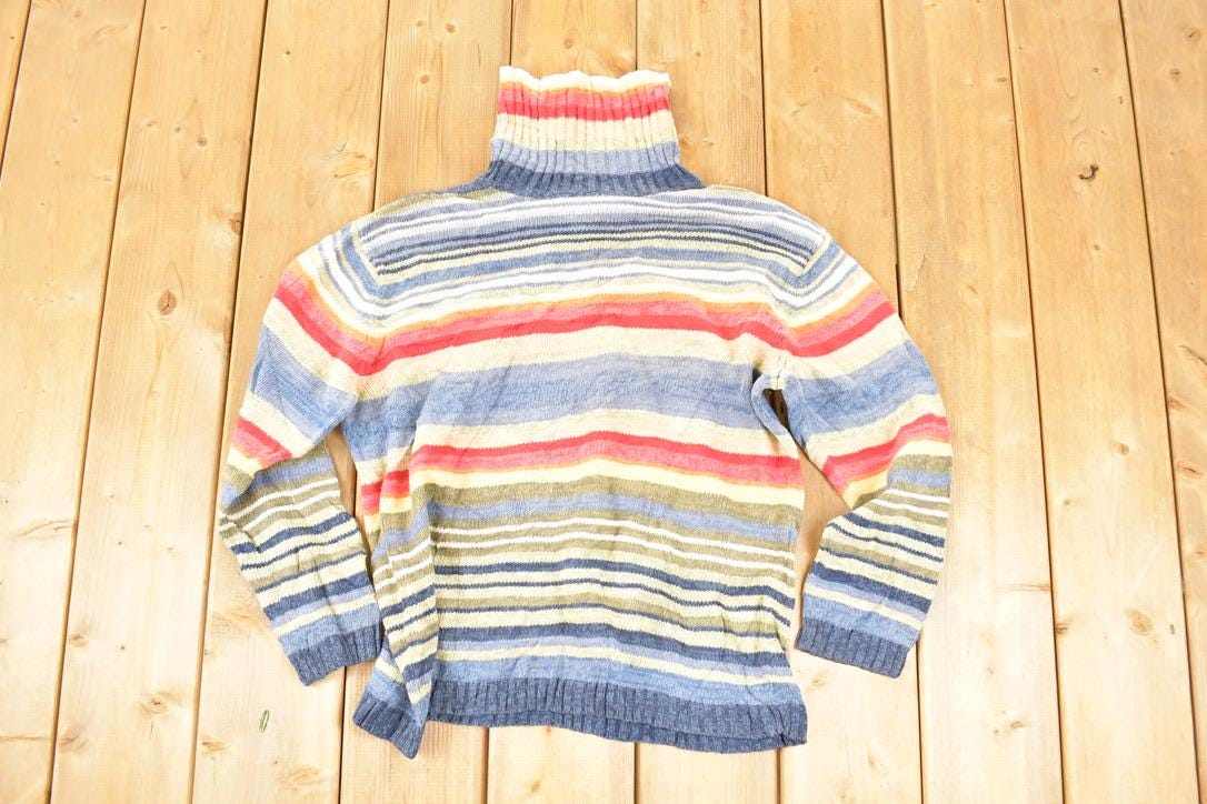 Vintage 1990s Tiara Knit International Striped Turtleneck Sweater Women's M  90s Knitted Sweatshirt  Vintage Preppy Knits