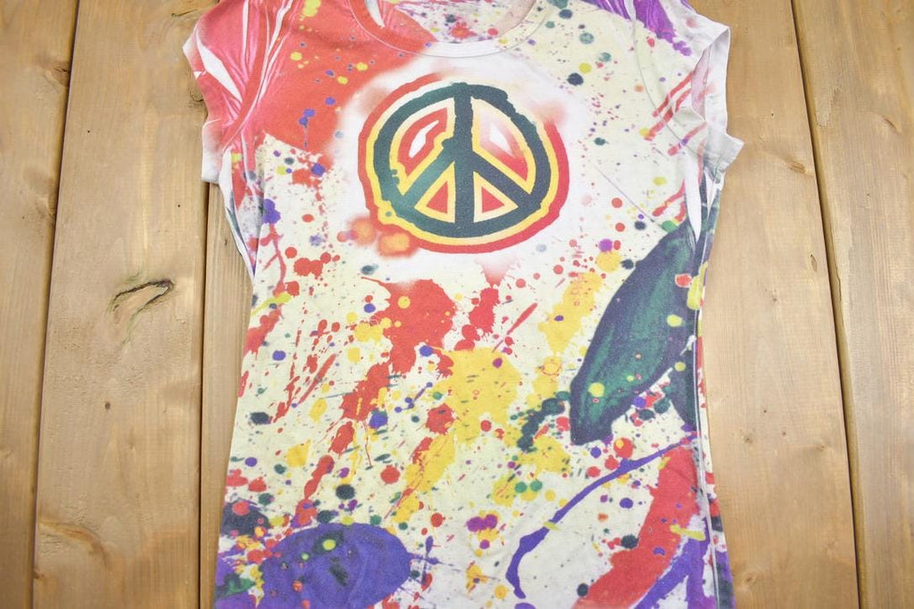 Vintage Y2k Paint Splattered Peace Sign T Shirt
