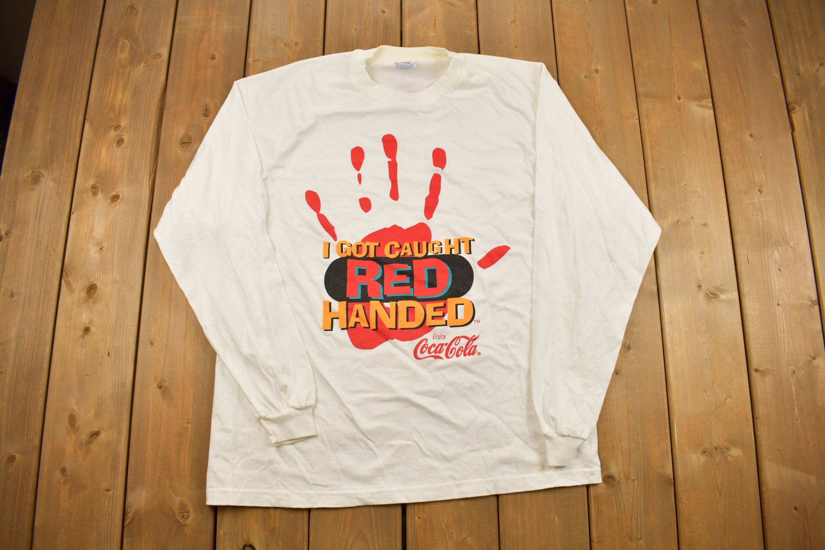 Vintage 1996 Caught Red Handed Coca Cola Graphic Long Sleeve Shirt