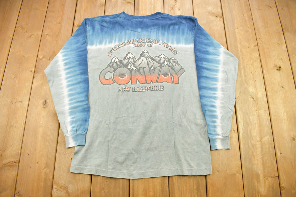 Vintage 2002 Meredith Harley Davidson Of Conway New Hampshire Long Sleeve Tie Dye T-Shirt