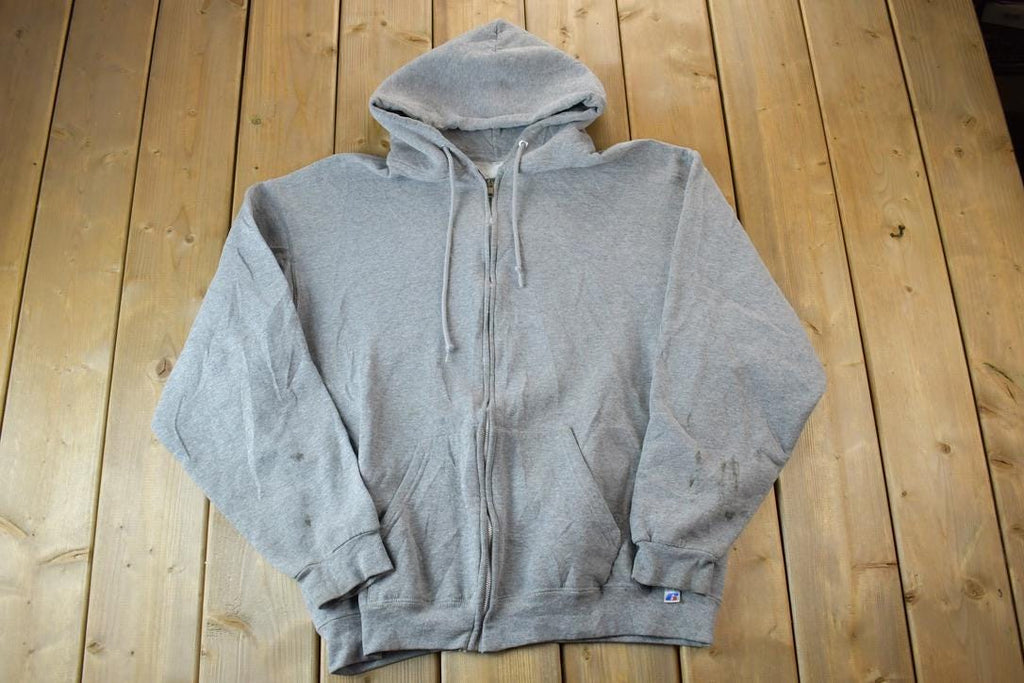 Vintage 1990s Russell Full Zip Blank Grey Hoodie Sweatshirt