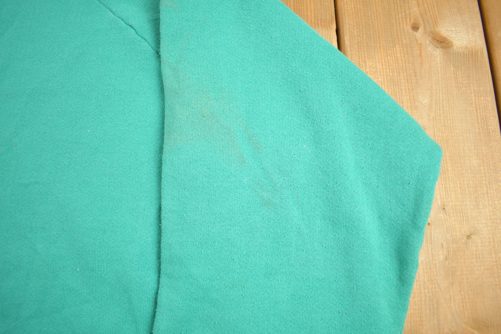 Vintage 1980s Fruit Of The Loom Blank Green Raglan Crewneck Sweatshirt