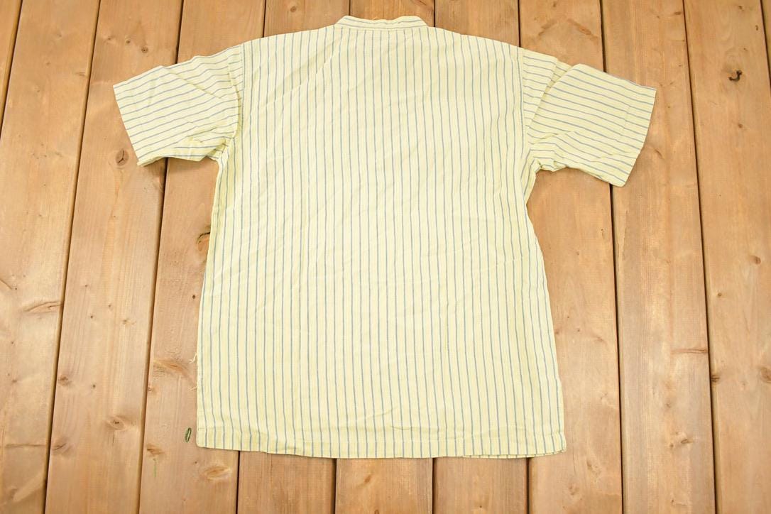 Vintage 1990s Fabindia Souvenir Button Up Striped Travel T-Shirt Men's M  Destination Shirt  90s Single Stitch Graphic Tee  Made in USA