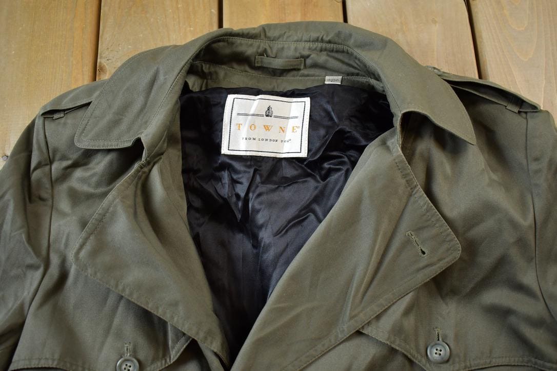 Vintage 1980s Towne London Fog Full Length Double Breasted Trench Coat