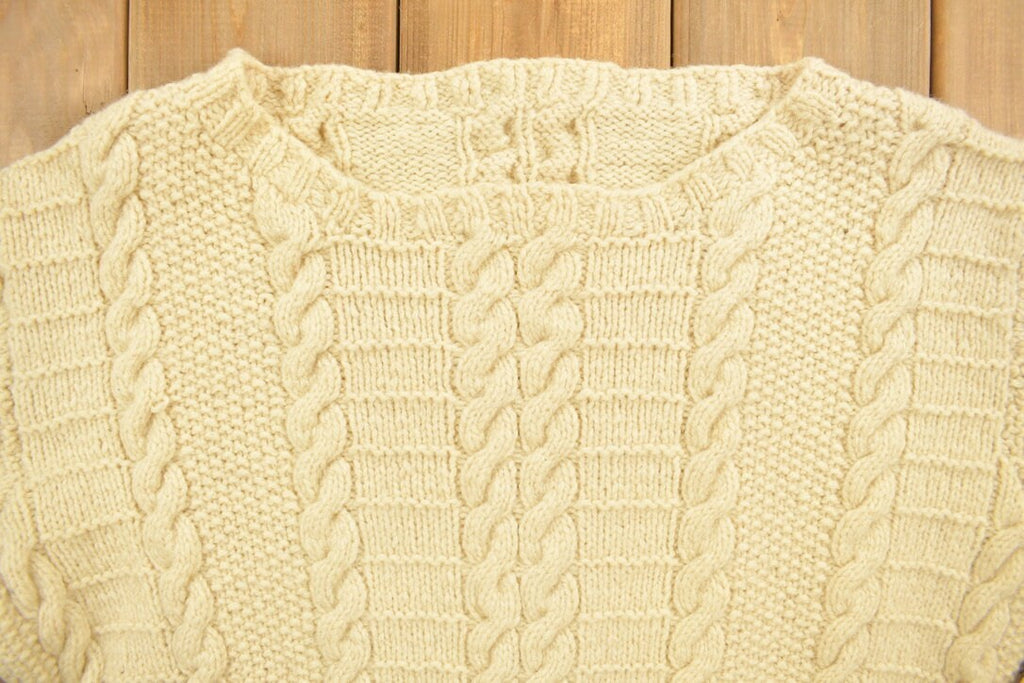 Vintage 1990s Beige Cable Knit Crewneck Sweater
