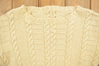 Vintage 1990s Beige Cable Knit Crewneck Sweater