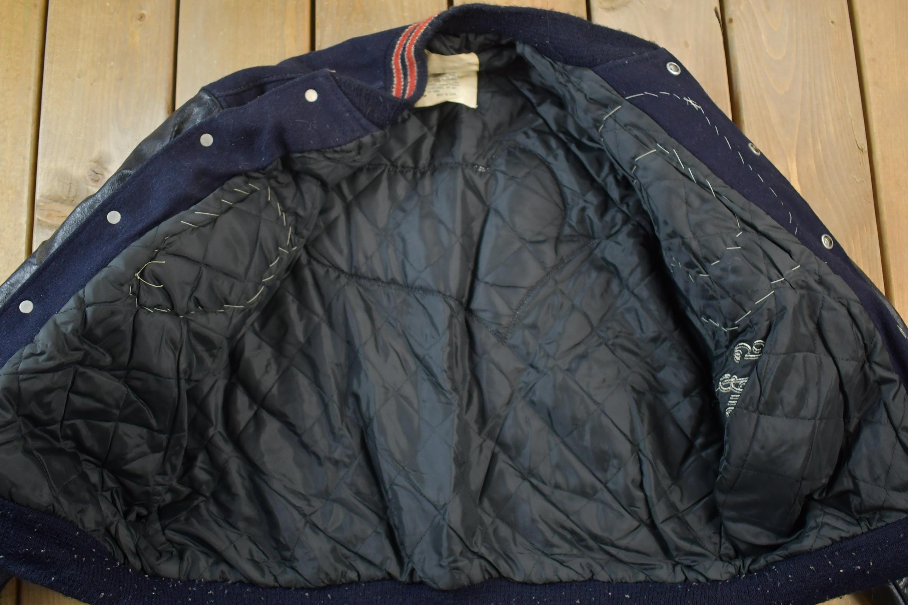 Vintage 1986 Canat H.S State Playoffs Leather & Wool Varsity 88 Captain Jacket Made In USA