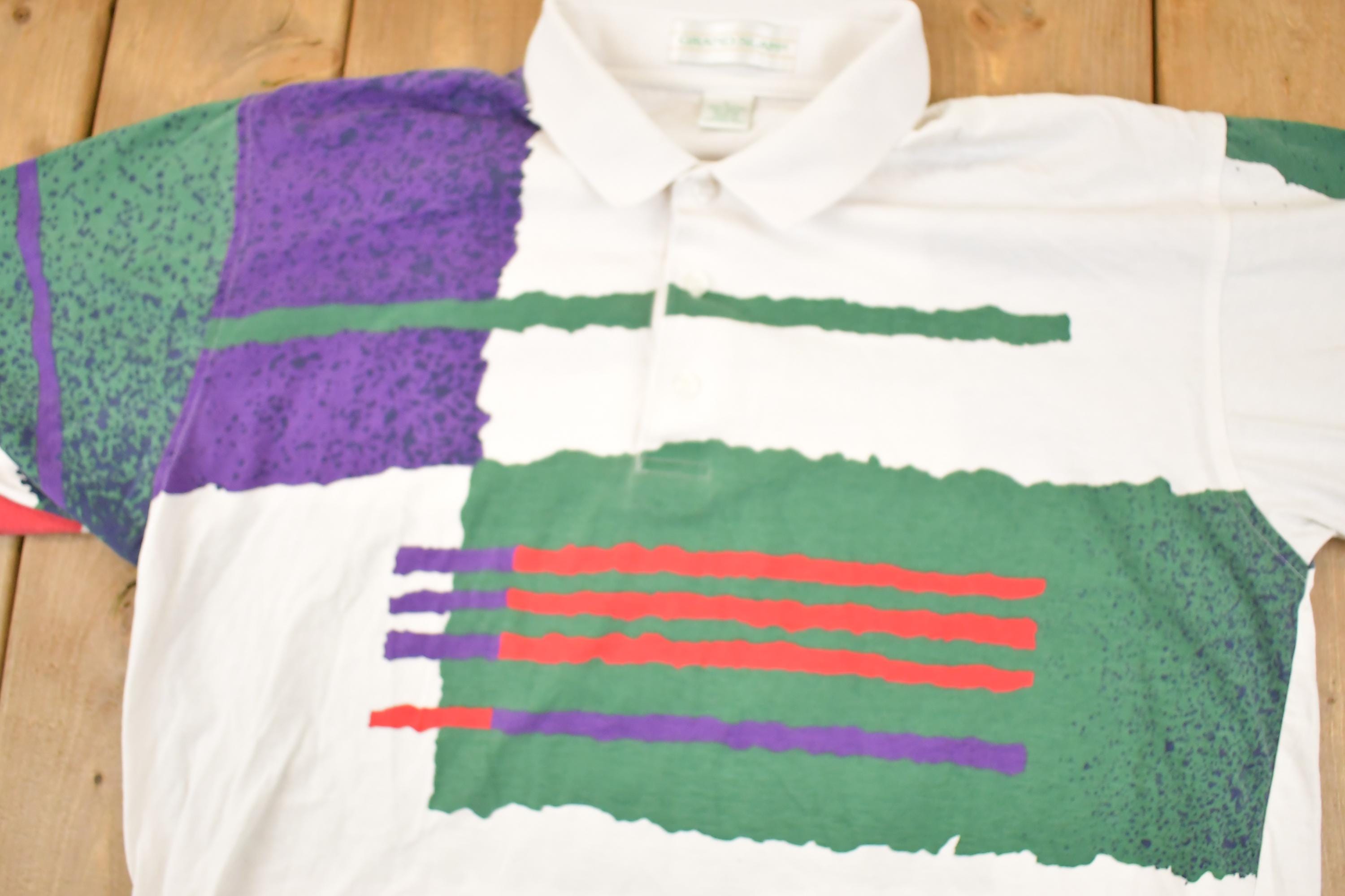 Vintage 1990s Grand Slam AOP Abstract Color Block Button Up Shirt Men's L