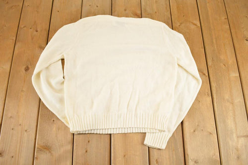 Vintage 1990s Lacoste Haymaker Knit Crewneck Sweater Women's M / Abstract Pattern 3D Knitted Sweatshirt