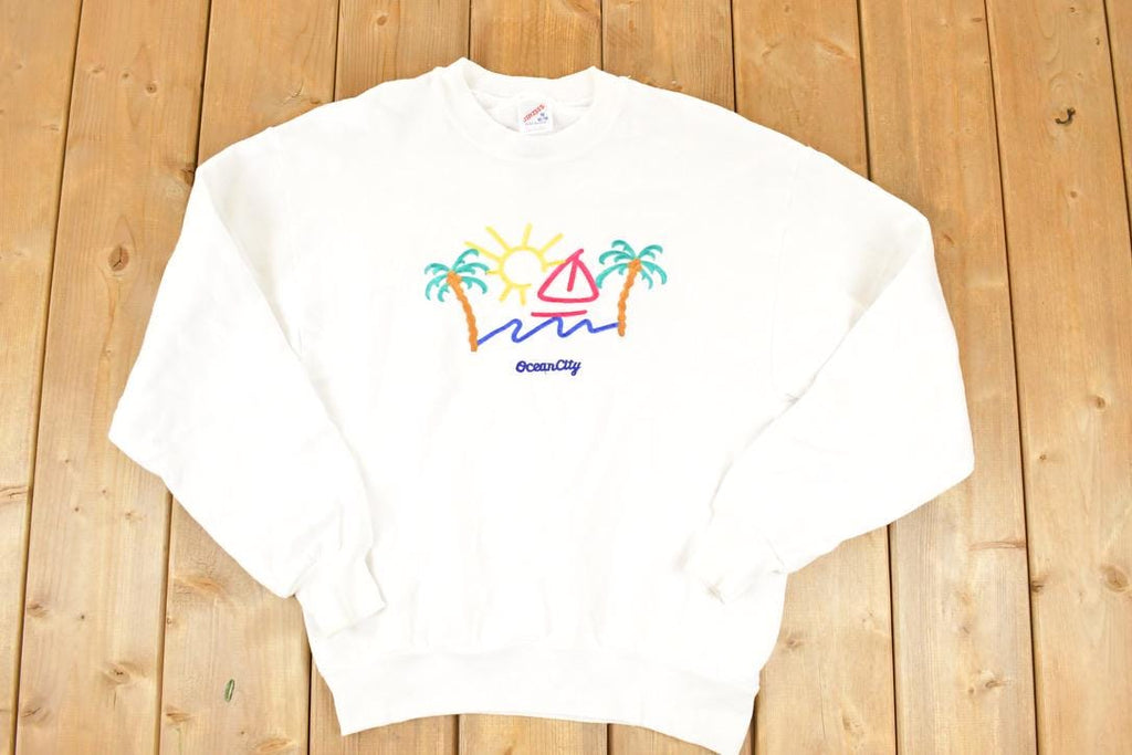 Vintage 1990s Ocean City CArtoon Beach Crewneck Sweatshirt Men's M