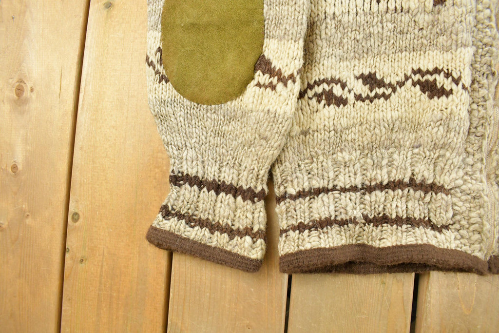 Vintage 1970s Reindeer Full Zip Hand Knit Cowichan Sweater Men's Medium