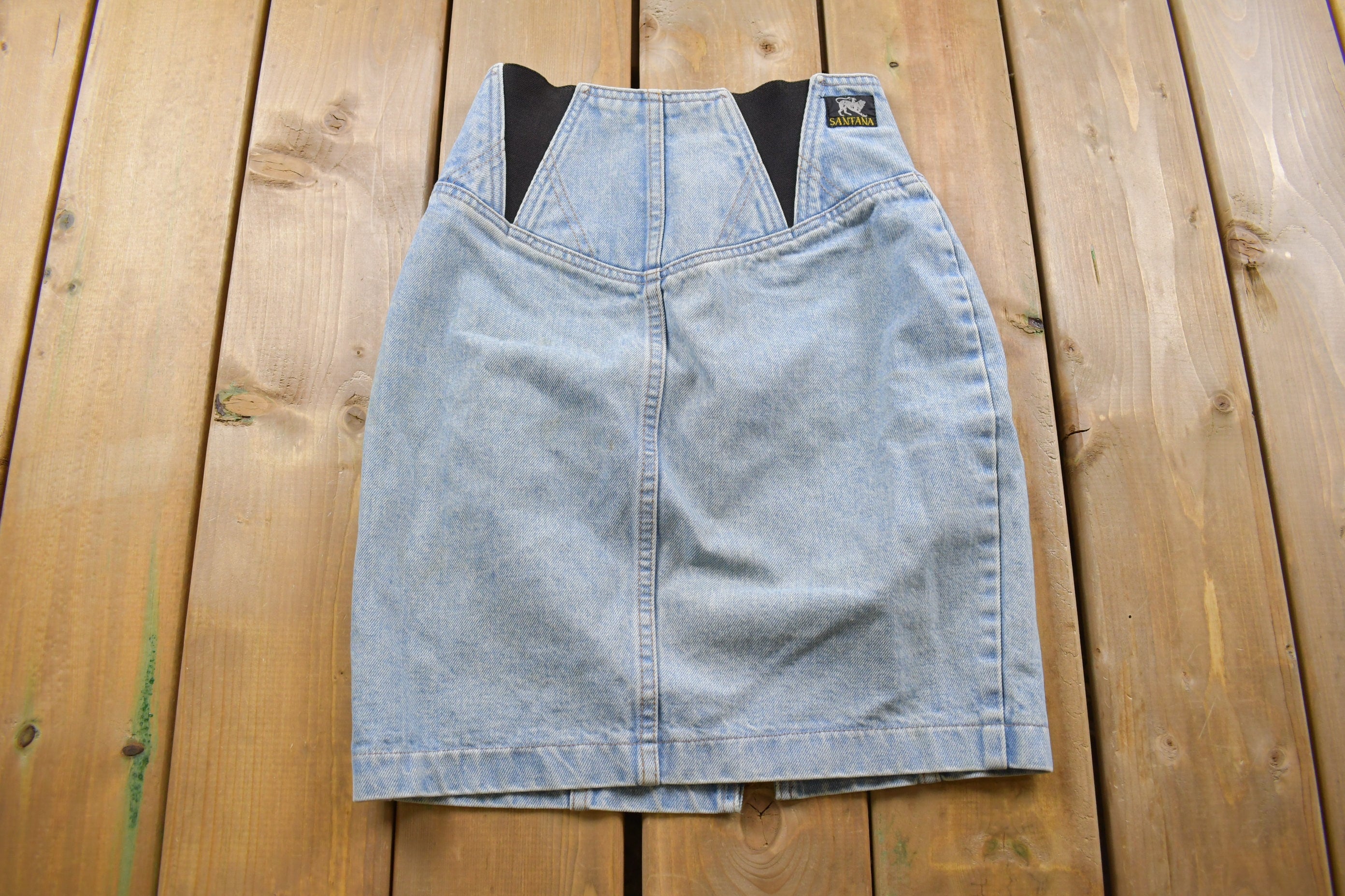 Vintage 1990s Denim Stretch Waist Mini Skirt Size 24 x 19