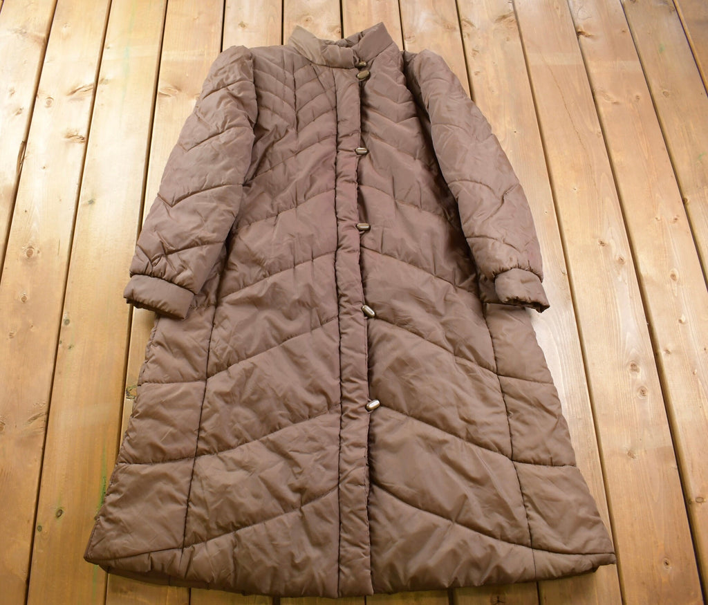 Vintage 1990s Brown Women's Full Length Puffer Jacket